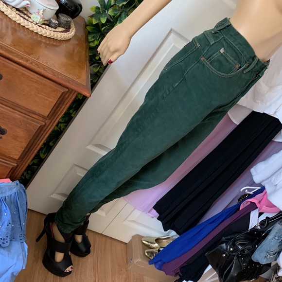 GUESS vintage 90s High rise high waist GREEN skinny denim jeans 25 waist - Picture 7 of 16